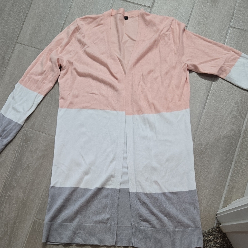 Amazon Essentials Pink and White Cardigan Sweater